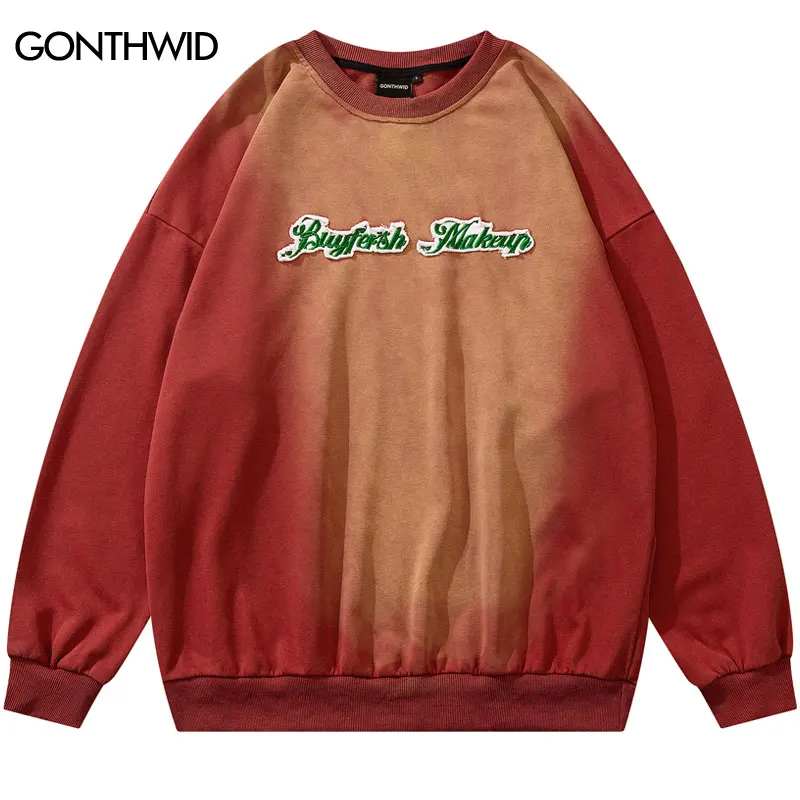 

2022 Sweatshirt Streetwear Hip Hop Vintage Embroidery Tie Dye Gradient Hoodies Men Harajuku Casual Cotton Retro Sweatshirt Green