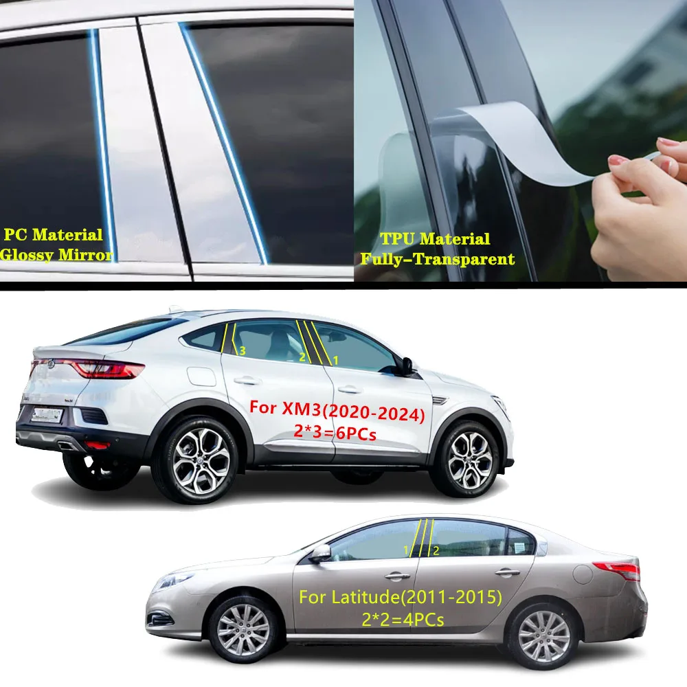 

For Renault XM3 Latitude 2011 2012 2013 2014-2024 Car TPU/Glossy Mirror Pillar Post Cover Door Trim Window Molding Sticker