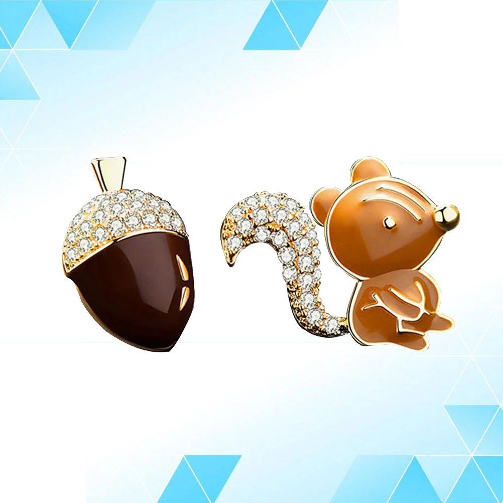 

1 Pair Asymmetrical Earrings Creative Gift Squirrel Earring Pine Cone Studs for Daily Festival