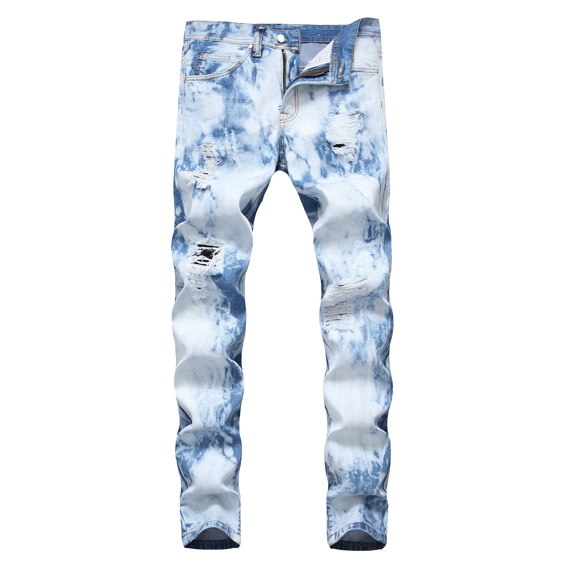 

High Street Denim Pants Designer Hole Jeans High Quality Ripped for Men Size 29-38 40 42 2022 Spring Loose Hip Hop Trousers