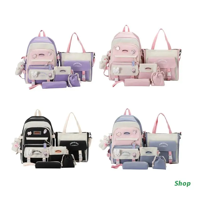 

L5YC Girls' Backpack Set Students Bookbag Pencil Pouch Anti-Theft Pocket Cute Design