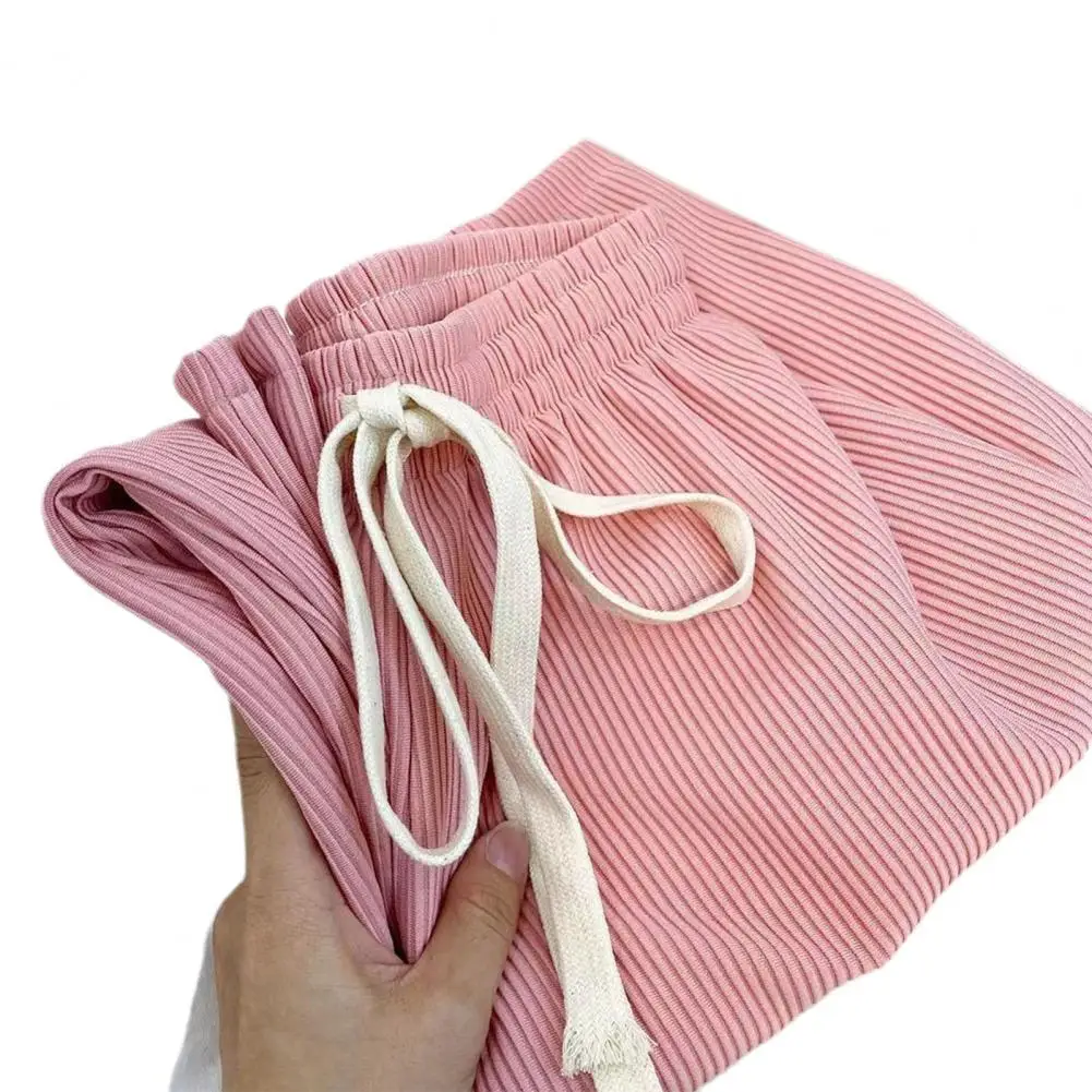 

Thin Breathable Loose Ribbed Sport Casual Wide Leg Pants Female Clothes