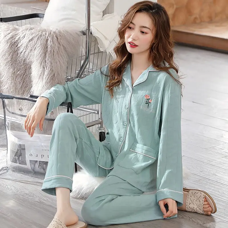 

elegant pajama sets for women cotton autumn long sleeve home sleep clothes plus size pants nightwear woman two pieces sleepwear