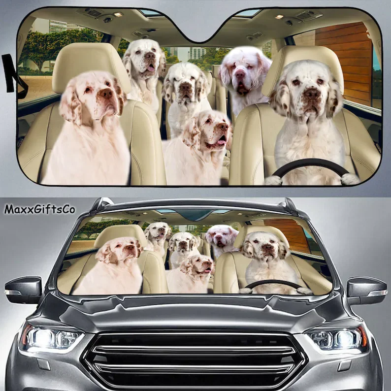 

Clumber Spaniel Car Sun Shade, Clumber Spaniel Windshield, Dogs Family Sunshade, Dog Car Accessories, Car Decoration, Gift For D