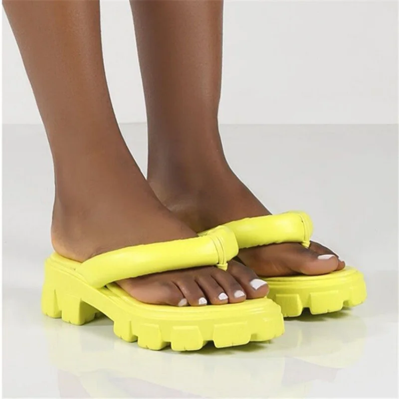 Hot Pink Clip Toe Slippers for Women 2023 Summer Fashion Chunky Platform Flip Flops Woman Thick Sole Wedges Sandals Beach Slides