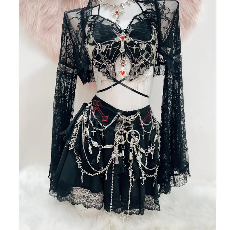 Короткая готическая юбка с черепом | AliExpress