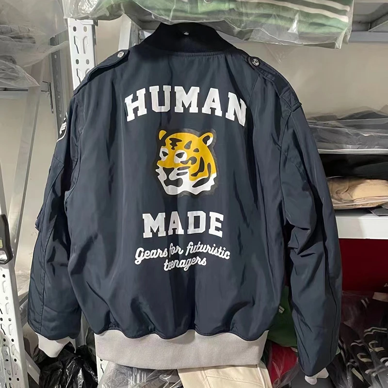 HUMAN MADE Jackets Zipper Oversized Printed Tiger Men Women Human Made Black Bomber Jackets