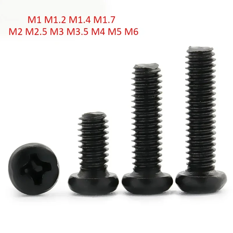 Черные винты с круглой головкой Phillips M1 M1.2 M1.4 M1.7 M2 M2.5 M3 M3.5 M4 M5 M6