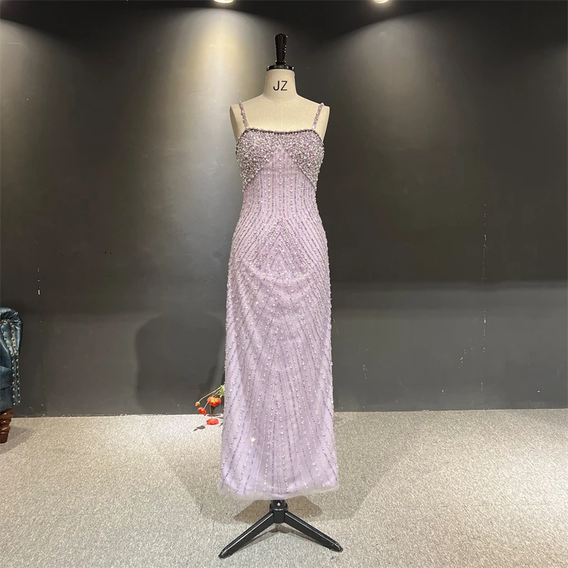 

100%Real Photos فستان سهرة Purple Heavy Beads Strapless Straight vestido de noche Formal Prom Party Bridal Dance Evening Dress