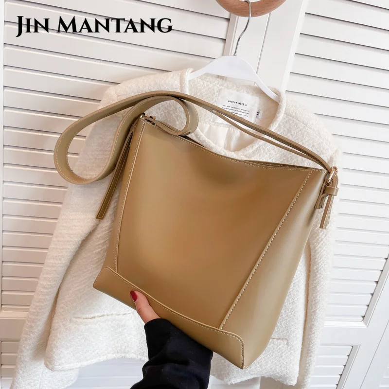 

Однотонные вместительные сумки-ведра для женщин 2023 простая и винтажная дизайнерская женская сумка через плечо Sac A Main Femme