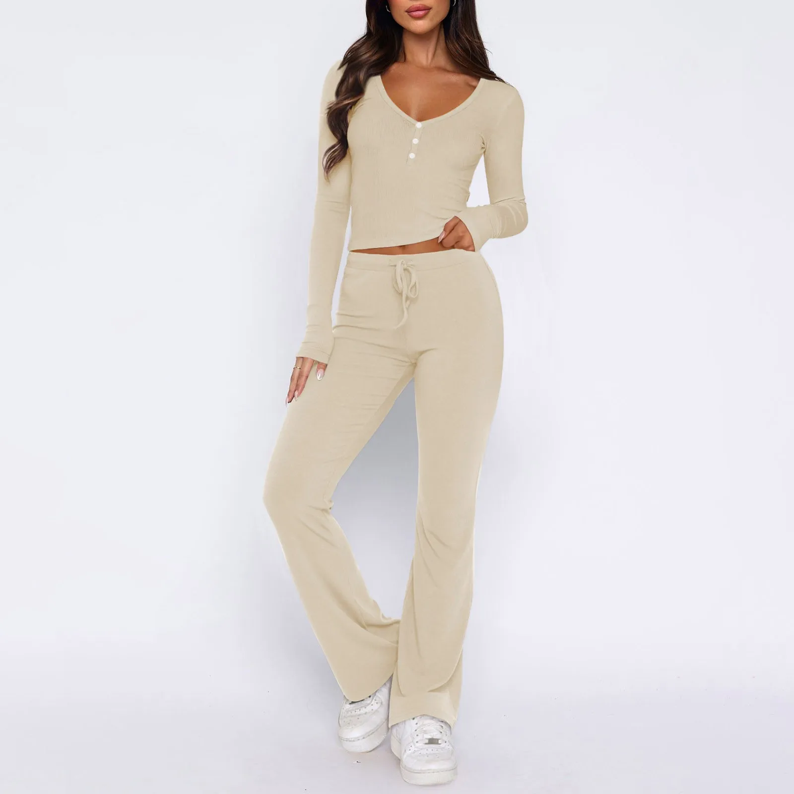 Женские милые и острые Топы с длинным рукавом повседневные брюки Модный комплект