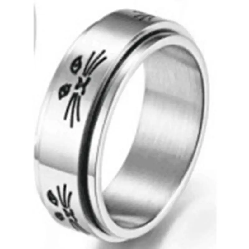 

8mm Anxiety Anti Stress Rotatable Rings for Women Cute Cat Stainless Steel Spinner Ring Female Party Jewelry Accessories Gifts