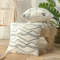abstract embroidery cushion cover 45x45cm white geometric pillowcase handmade cotton pillow sofa living room home decoration