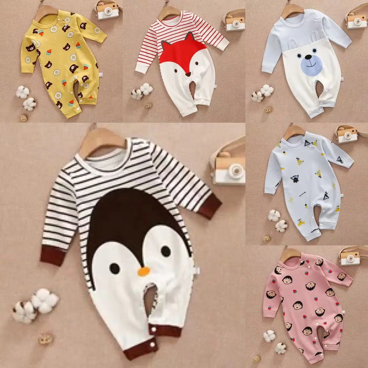 Bodysuit for Newborns New Baby Jumpsuit Newborn Spring  Autumn Cartoon Ha Baby Bear Crawing Clothes Cotton Clothes Girl Clothes