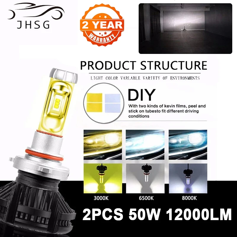 2 шт. светодиодные фары H7 LED H1 H11 12V 6500K HB3 9005 HB4 9006 12000LM автомобильные авто X3 ледяная