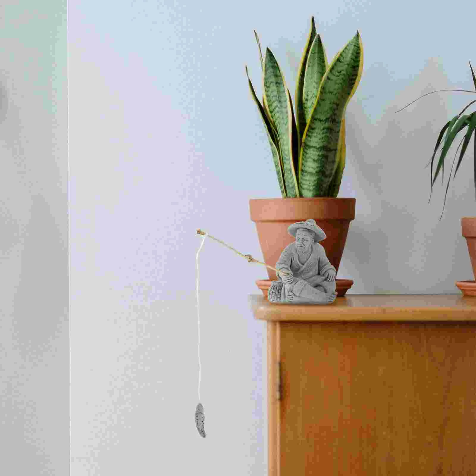 

1 Set of Rockery Flower Bonsai Landscaping Fisherman Sandstone Fisherman Statues Pond It was the garden