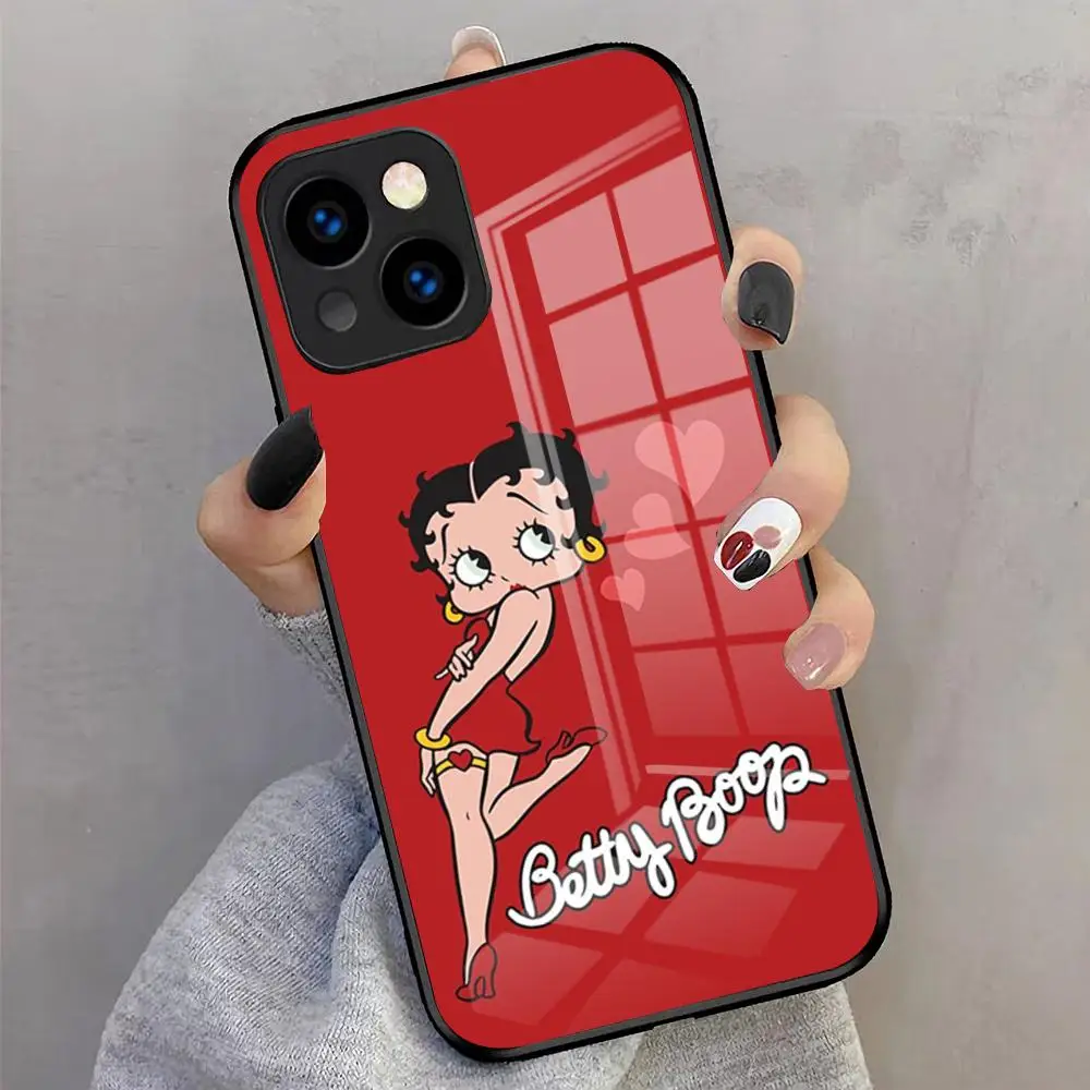 Фото Бетти Красивый чехол для телефона B-boop для IPhone 17 Pro Max 16 15 14 Pro Max 13 11 X Xs Xr 8 7 Plus Стеклянный чехол №4