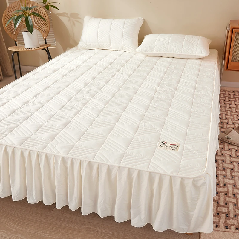 

Cotton Thicken Mattress Cover Elastic Fitted Sheet with Skirts Double Queen King Size Bed Cover Home Hotel Mattress Protector