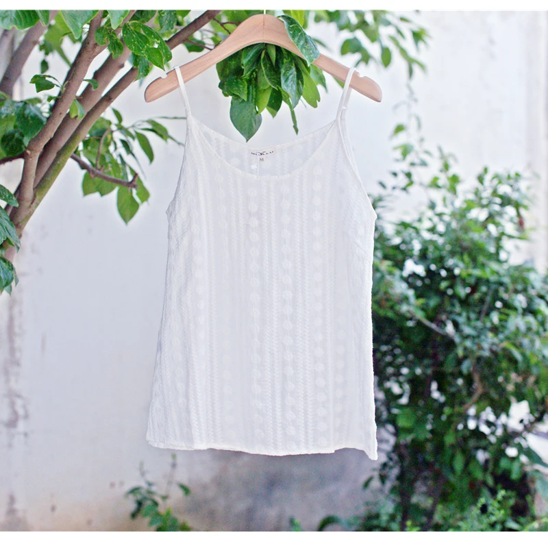 

Women White Floral Embroidered Soft Cami Top 2023 Summer Vacation New In