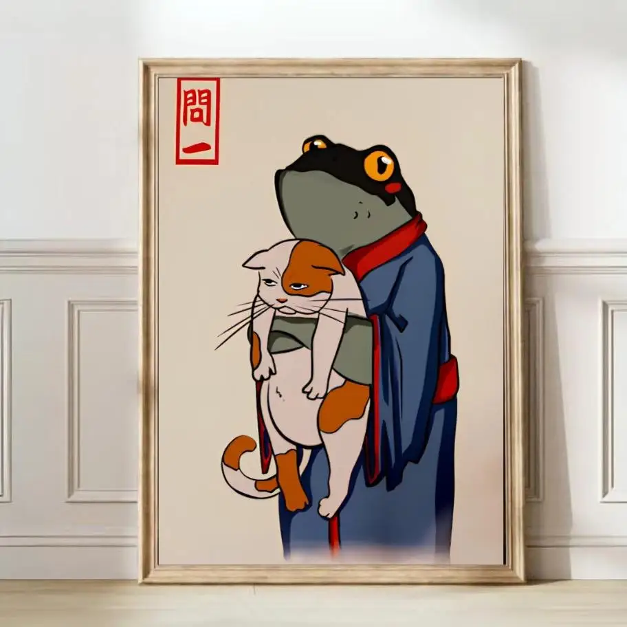 

Японский винтажный принт лягушки на холсте HALFLEMART