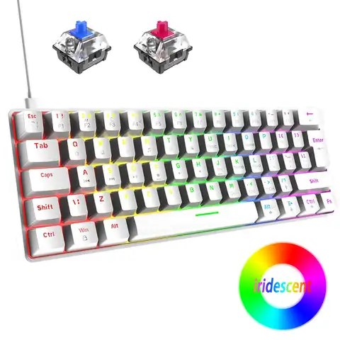 Механическая клавиатура, 61 клавиша, RGB подсветка, синий, красный переключатель, портативная игровая Проводная клавиатура 60% механическая кл...