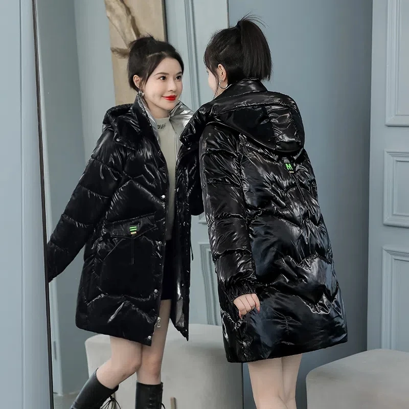 Down Cotton Coat Womens Bright Face Wash Free 2022 Winter New Korean Loose Padded Jacket Female Large Size Hooded Long Parkas