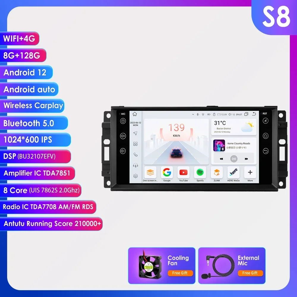 

Hizpo 7-дюймовый автомобильный радиоприемник Android для Jeep Cherokee 2009 2008 2010 Wrangler Dodge Challenger Chrysler GPS Стерео без DVD 4G Carplay