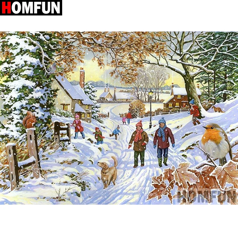 

Алмазная 5d картина HOMFUN «сделай сам», вышивка крестиком, пейзаж, люди, птица, собака, квадратная, круглая, ручная работа