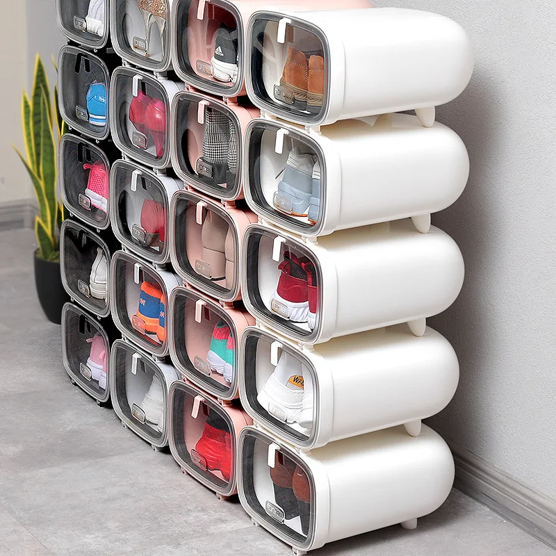 

Simple Transparent Plastic Storage Shoe Box Sealed Shoe Cabinet Space Saving Standing Shoe Sneaker Containers Bins Holders