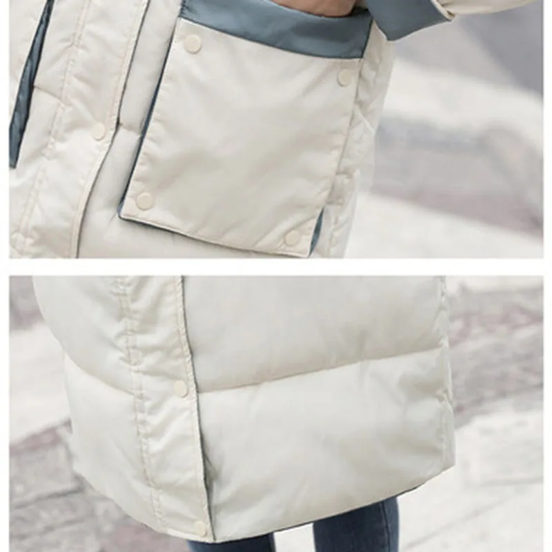 Long Parkas Women Solid Pockets Thicken Warm Jackets 2022 Winter Korean Fashion Casual Hooded Cotton Padded Jacket Female Y940