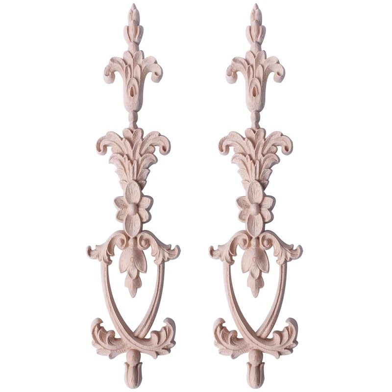 

HOT SALE 2X Wood Carved Corner Onlay Applique Unpainted Frame Decal Home Decor 25X6cm