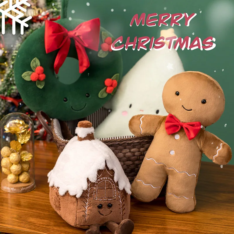 

4Pcs/Set Christmas GingerBread Plush Pillow Chocolate Cookie House Xmas Tree Plush Plushie Cushion Stuffed Doll Toys Decor