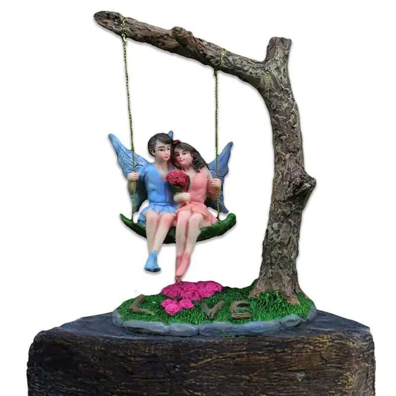 

Fairy Couple Figurines Swing Romantic Couple Figurines Pendant House Doll House Figurine Statue For DIY Fairy Garden Dollhouse