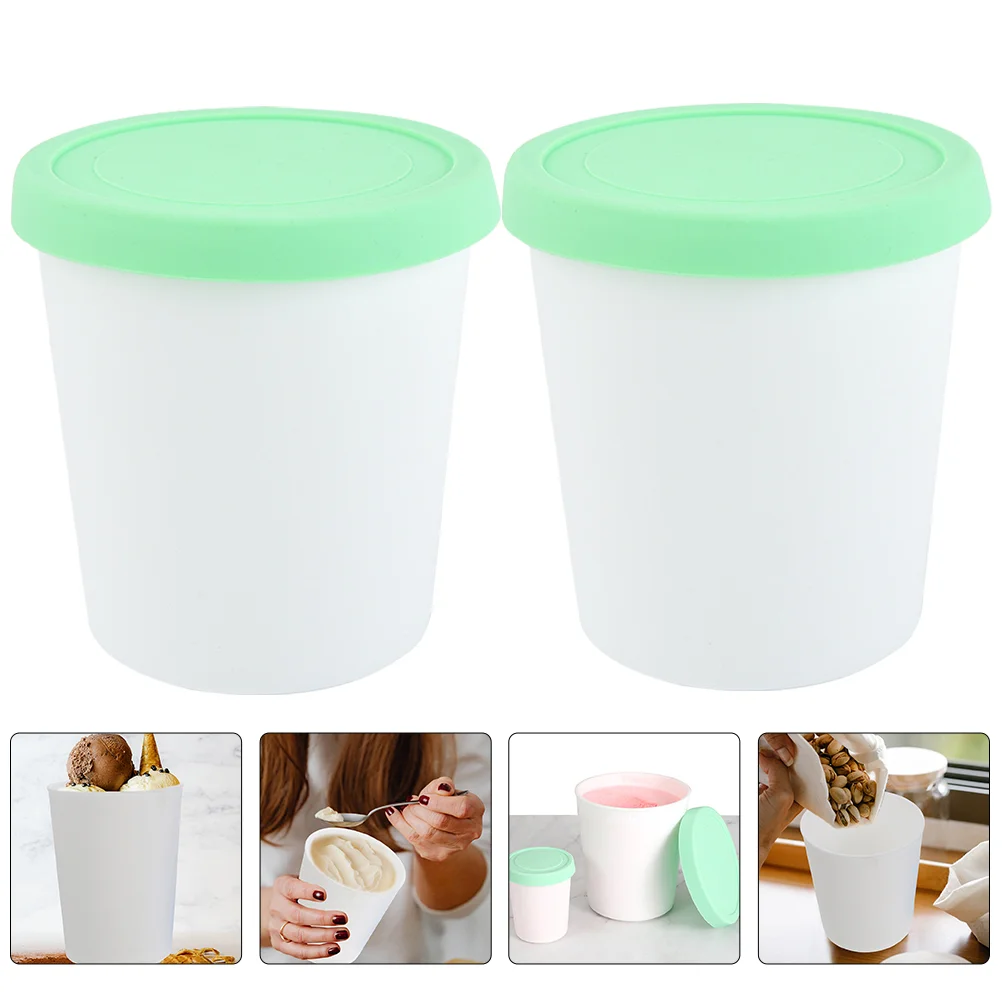 

2 Pcs Yogurt Ice Cream Reusable Containers Lids Buckets Dessert Cups Kitchen Freezer Storage Pp Bowls Homemade