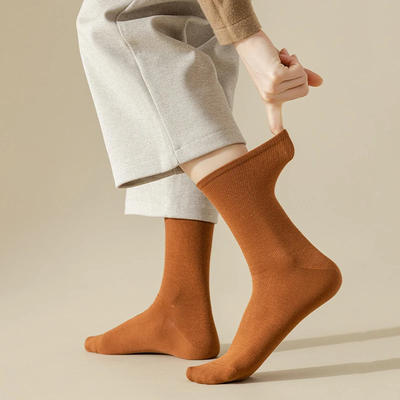 5 Pairs Women's Socks Long New Autumn Warm Casual Breathable Solid Color Cotton Socks For Girls High Quality Sports Socks Female