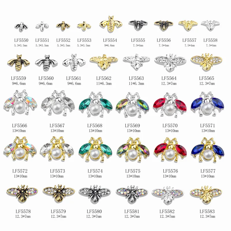 

10PCS Insect Design Metal Nail Art Charm Bee/Spider/ Nails Art Rhinestone 3D Jewelry Decoration Manicure Accessories Suppliers