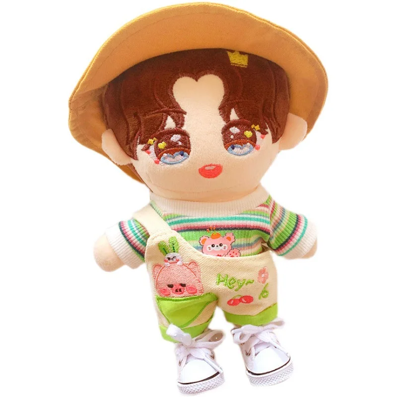 

20cm doll clothes Lovely T-shirt shoulder strap pants hat dolls accessories our generation Korea Kpop EXO idol Dolls gift DIY