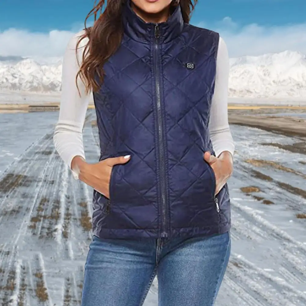 

9 Heated Zones Stand Collar Side Pockets Zipper Placket Waistcoat Intelligent USB Electric Heating Warm Vest Female Clothing