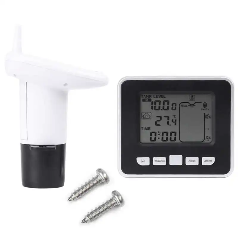 Ultrasonic Water Tank Level Meter High Temperature Sensor LCD Display Liquid Depth Indicator Time Alarm