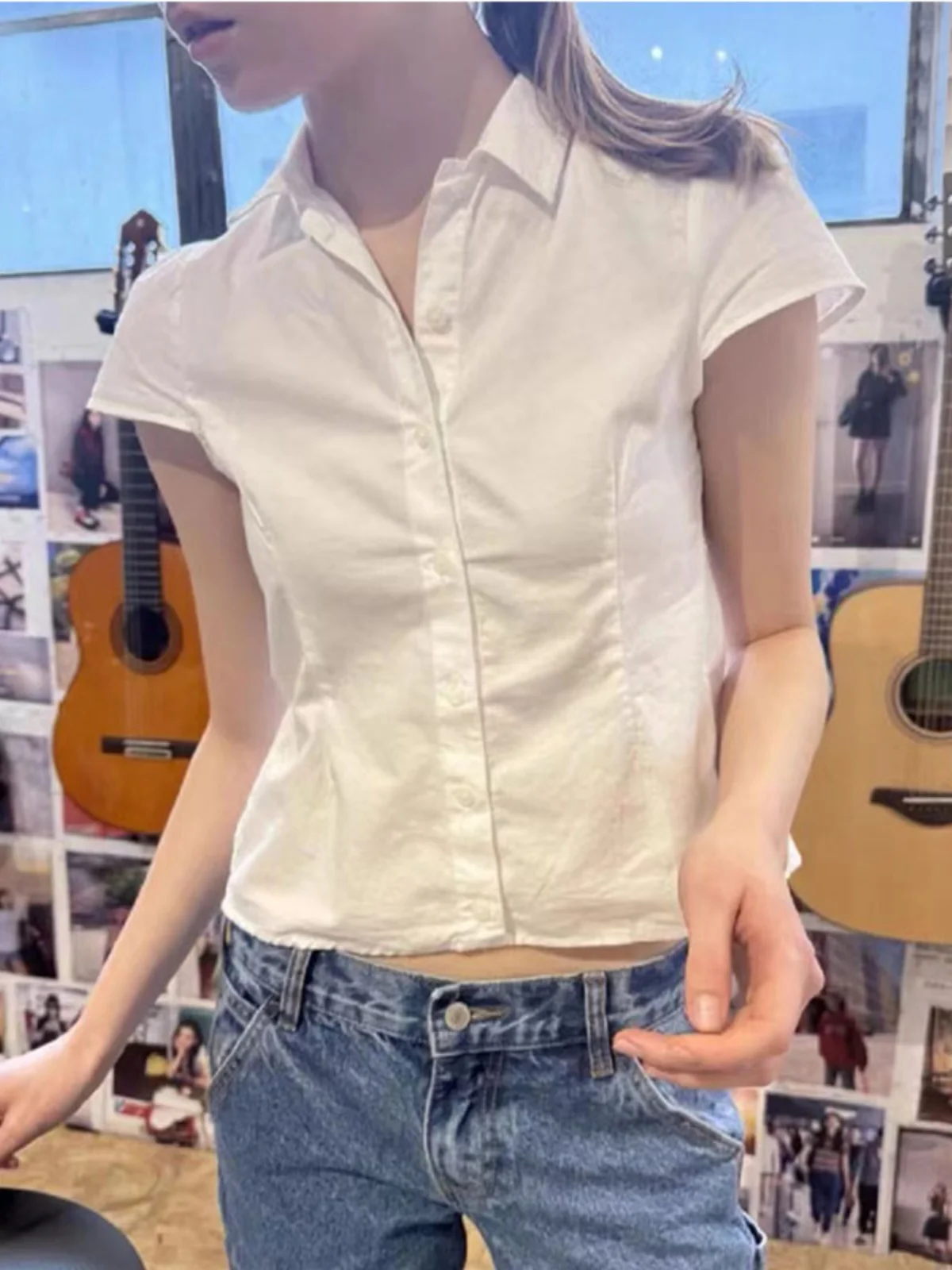 OOTD BM Женская одежда Новые рубашки из чистого хлопка с короткими рукавами и