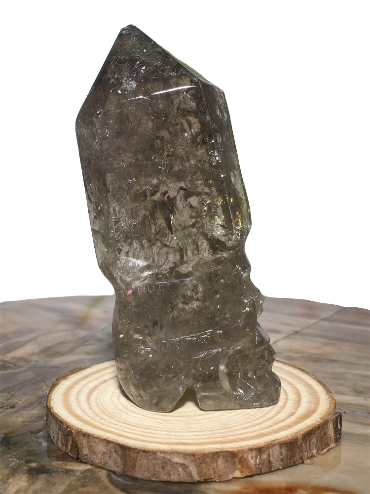 

Smoky Quartz Natural Crystal Point Skull Artware Ornament Healing Energy Mineral Stone Gem Sample Halloween Decoration For Home