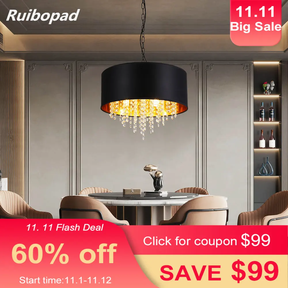 

Dining Room Fabric chandelier Vintage Hanging Lamps Crystal Led Chandeliers With Lampshade Fabric Lamp For Kitchen Home Decor