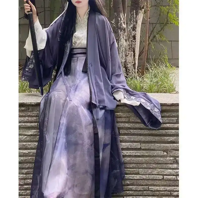 Фото Hanfu мужской китайский фиолетовый и черный вышитый Hanfu пары Хэллоуин косплей костюм сценический костюм праздничный наряд Hanfu для женщин №5