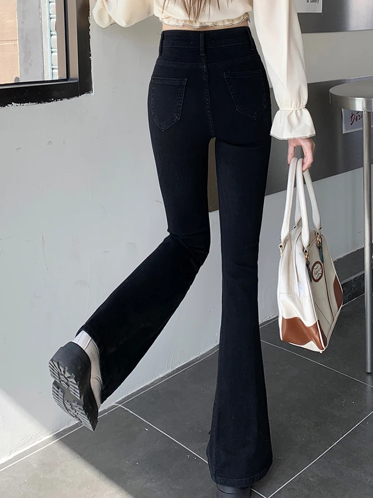 Casual Slim Stretch Jeans With High Waist Split Flared Trousers 2023 New Fashion Women'S Clothing