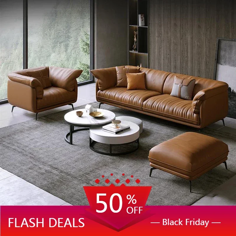 

Modern Minimalist Living Room Leather Sofa Luxury 3 Seater Furniture Set Combination Designer Canape Salon Living Room Furniture