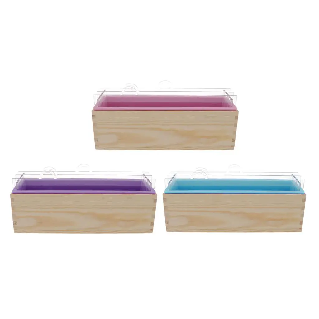 

3Pcs Silicone Soap Mould Dividers Rectangle Wood Box DIY Toast Loaf Baking Cake Soap Making Mold