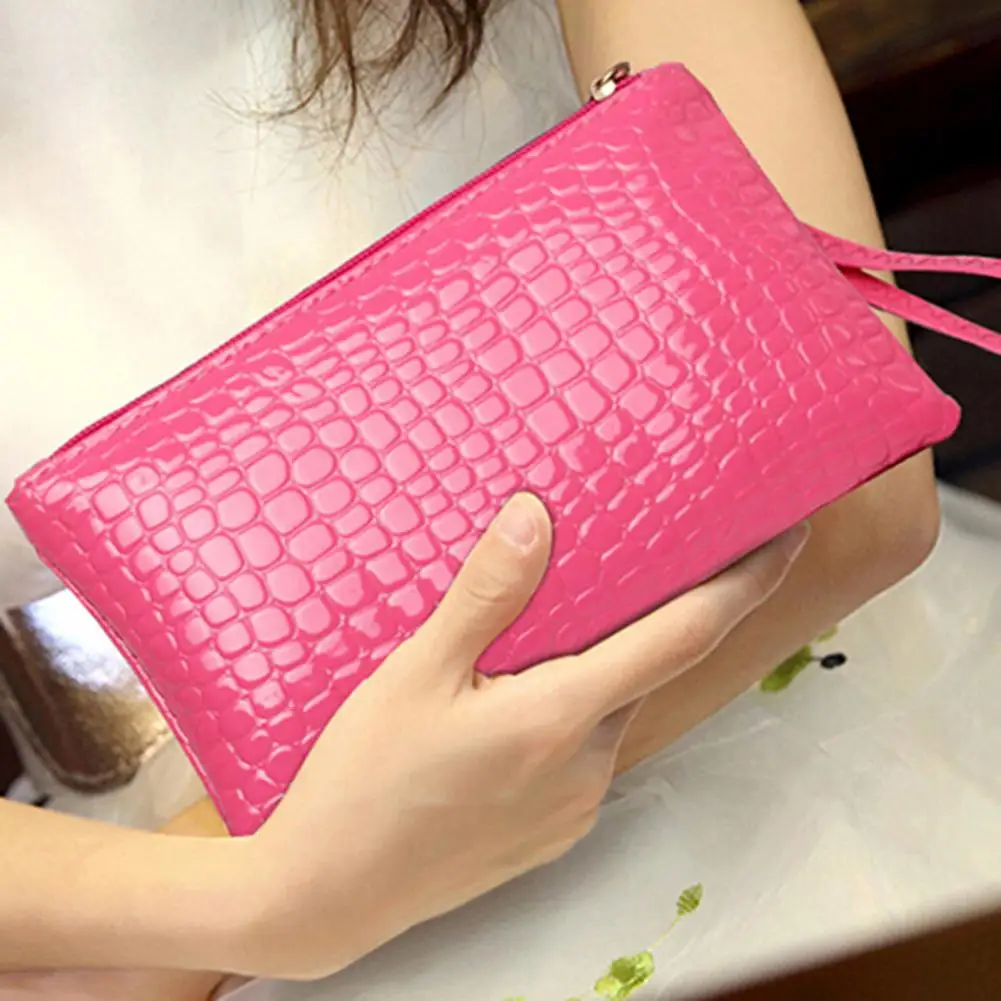 women purse zipper closure portable faux leather solid color phone handbag for work free global shipping