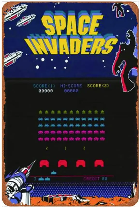 Spce nvders rcde Vdeo Gme Funny rt Metl Tn Sgn 8x12 nch Br Pub ndoor Outdoor Wll Decor Gfts for Mn