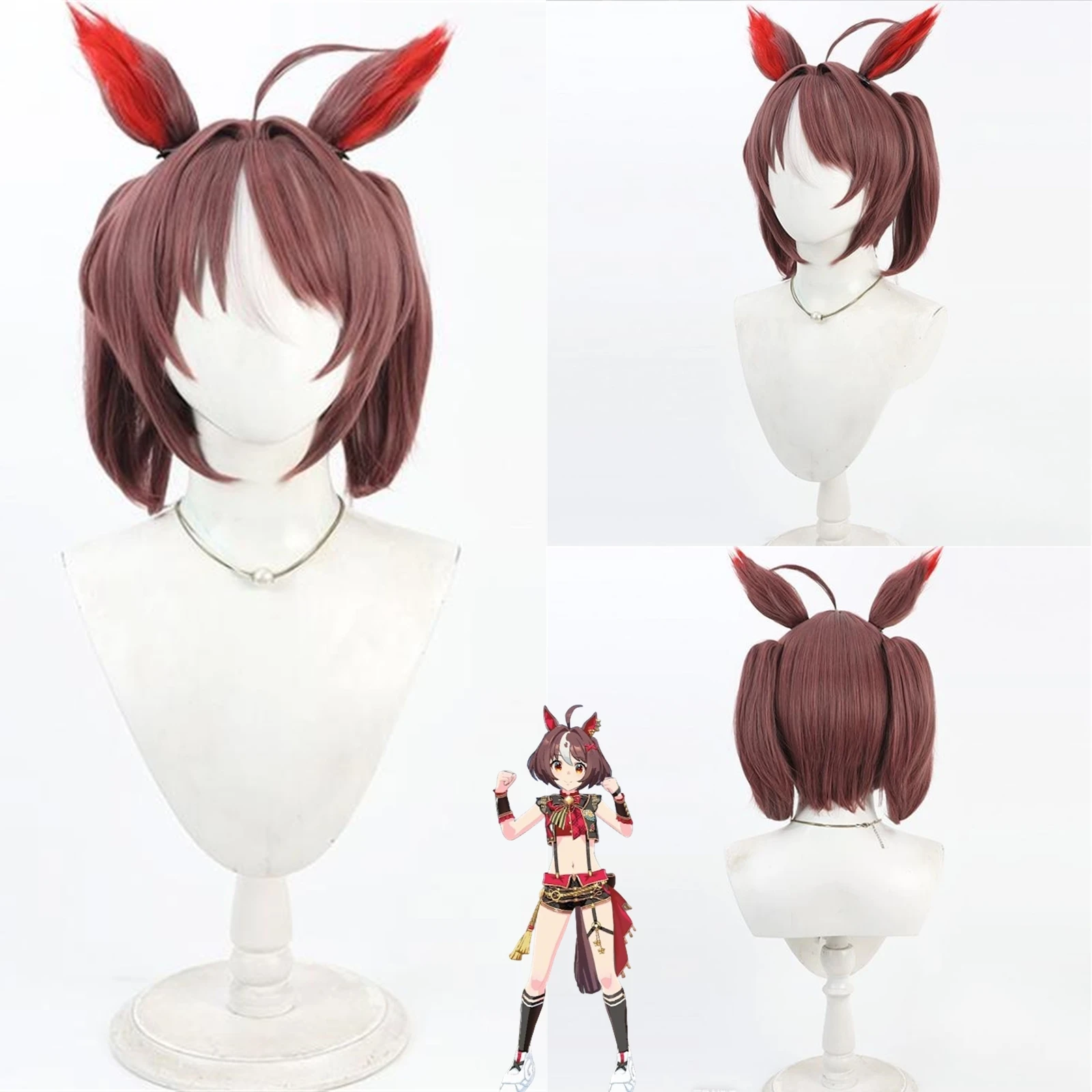 Фото Парик для косплея Uma Musume Pretty Derby Gran Alegria, парик для аниме-вечеринок и карнавалов, синтетический термостойкий парик с ушками и хвостом №1