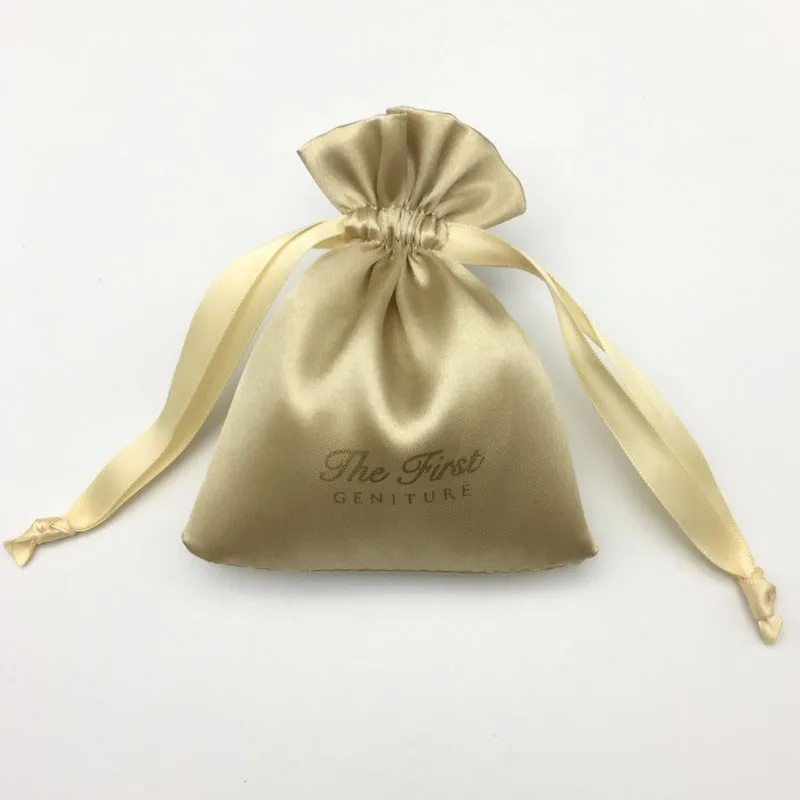 50PCS Satin Gift Bags Custom Packaging Jewelry Pouches Makeup Party Candy Silk Drawstring Sachet Pocket Reusable Sack Print Logo
